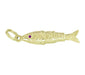 Vintage Movable Wrigging Fish Charm in Yellow Gold - with AMETHYST Eyes - C780-AM