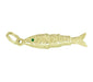 Vintage Movable Wrigging Fish Charm in Yellow Gold - with EMERALD Eyes - C780-EM