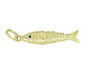 Vintage Movable Wrigging Fish Charm in Yellow Gold - with BLUE SAPPHIRE Eyes - C780-S
