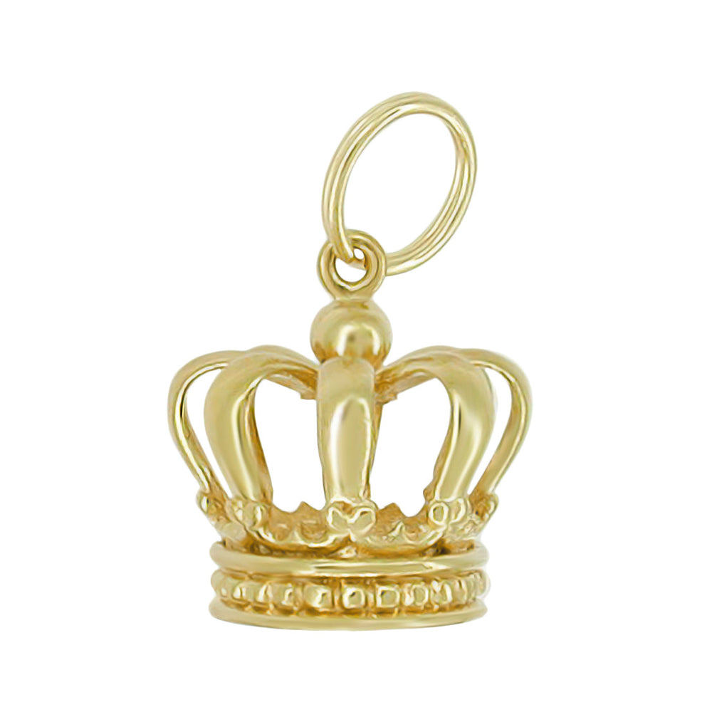 Small Antique Yellow Gold Crown Charm 3D in 10K or 14K - C799