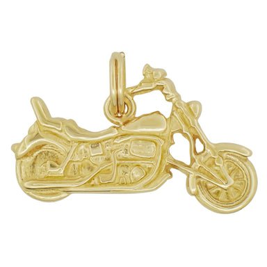Solid 14K Gold Biker Charm Cruiser Motorcycle Pendant for people who love Indian, Harley, and Chopper Bikes in a 2D Detailed Flat Design - Unisex for Men or Women - C801