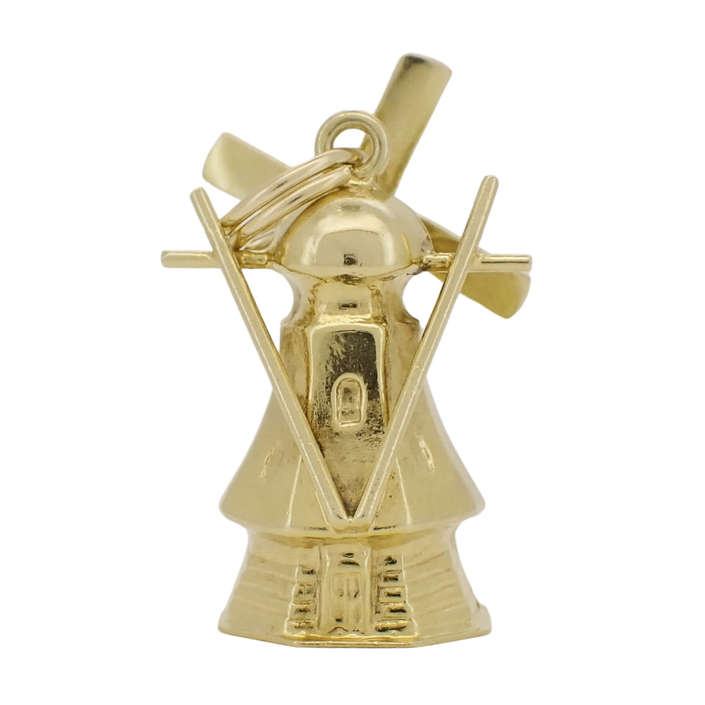 Vintage Dutch Windmill Charm with Movable Blades in 14 Karat Yellow Gold - Item: C806 - Image: 4