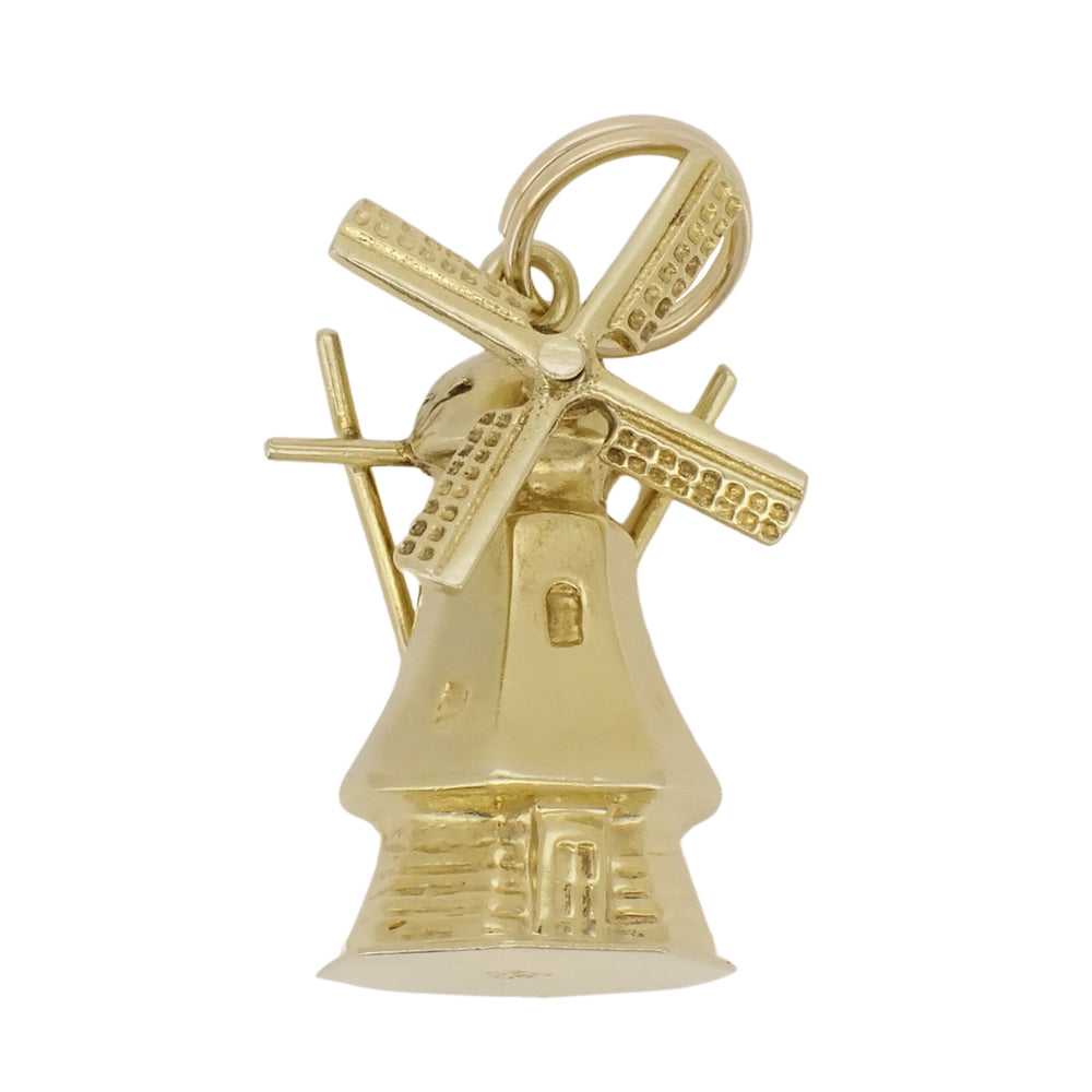Vintage Dutch Windmill Charm with Movable Blades in 14 Karat Yellow Gold - Item: C806 - Image: 5