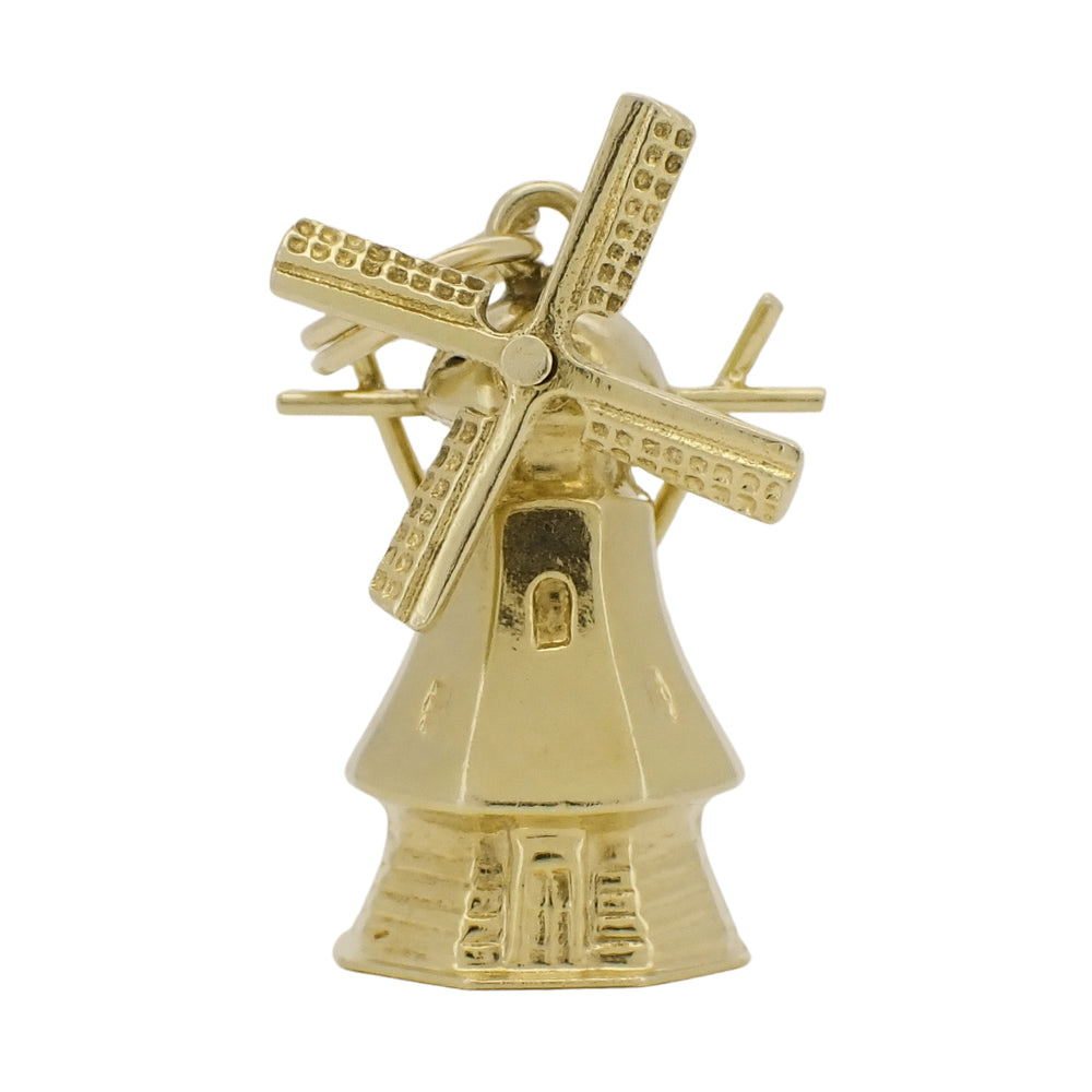 Vintage Dutch Windmill Charm with Movable Blades in 14 Karat Yellow Gold - Item: C806 - Image: 2
