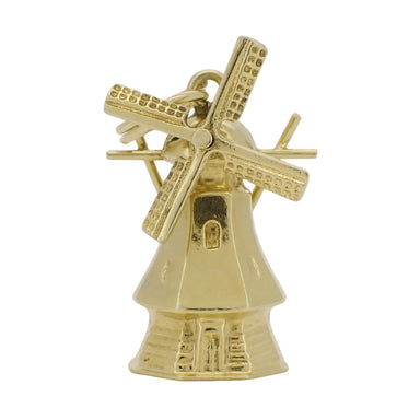 Vintage Dutch Windmill Charm with Movable Blades in 14 Karat Yellow Gold - alternate view