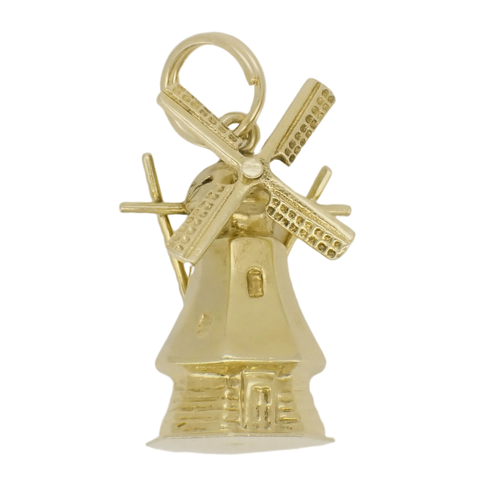 Vintage Dutch Windmill Charm with Movable Blades in 14 Karat Yellow Gold