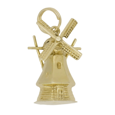 Vintage Dutch Windmill Charm with Movable Blades in 14 Karat Yellow Gold