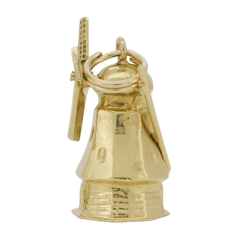 Vintage Dutch Windmill Charm with Movable Blades in 14 Karat Yellow Gold - Item: C806 - Image: 3