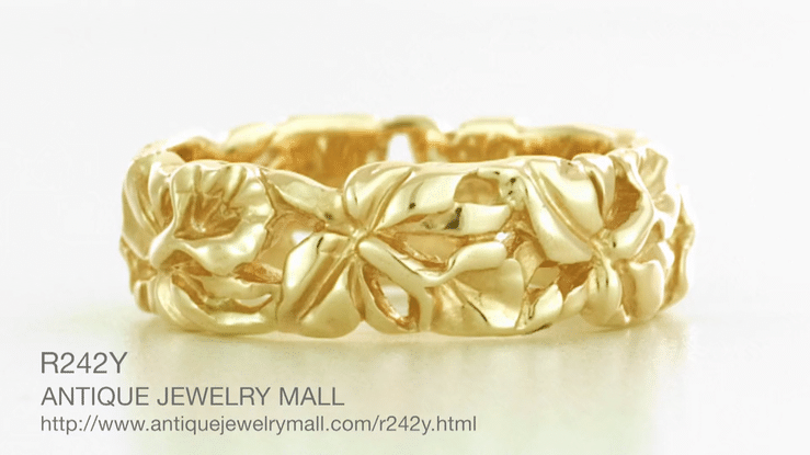 Calla Lilies Filigree Wedding Band in 14 Karat Yellow Gold - 6.6mm Wide - Item: R242Y - Image: 3