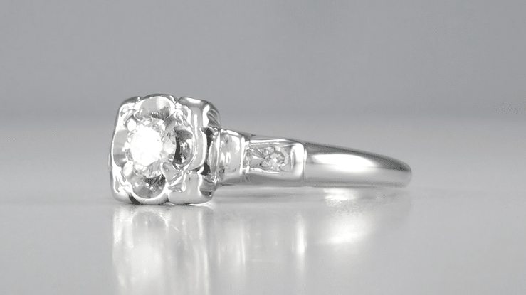 Carmel Vintage 1930's Diamond Engagement Ring in 18 Karat White Gold - Item: R733 - Image: 4