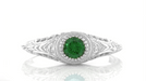 Carved Filigree Art Deco Platinum Tsavorite Garnet Engagement Ring with Side Diamonds