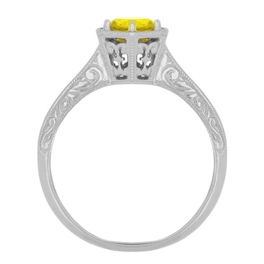 Art Deco Yellow Sapphire Filigree Hexagon Engagement Ring in 14 Karat White Gold - alternate view