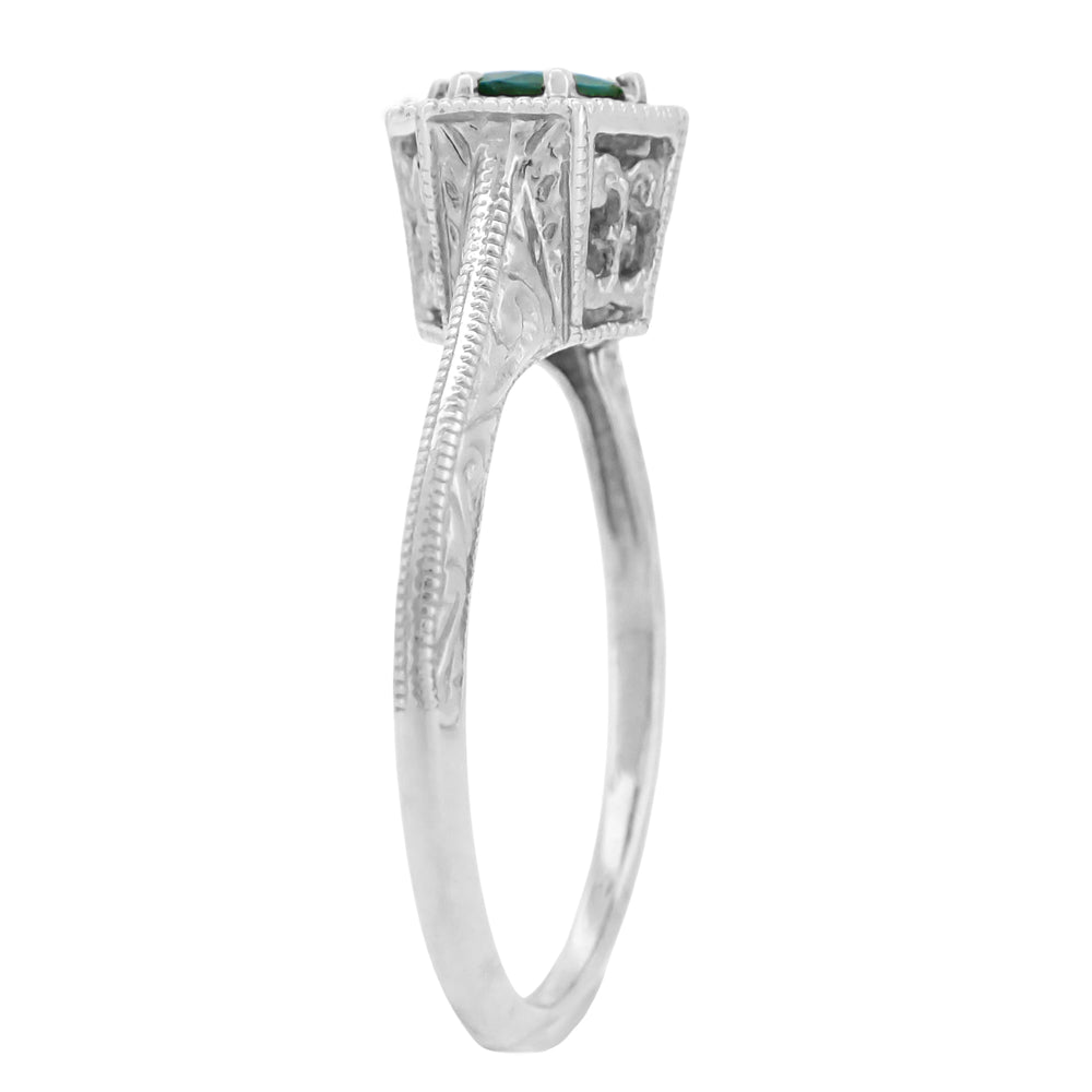 Art Deco Hexagon Emerald Filigree Engagement Ring in 14 Karat White Gold - Item: R180W33E - Image: 3