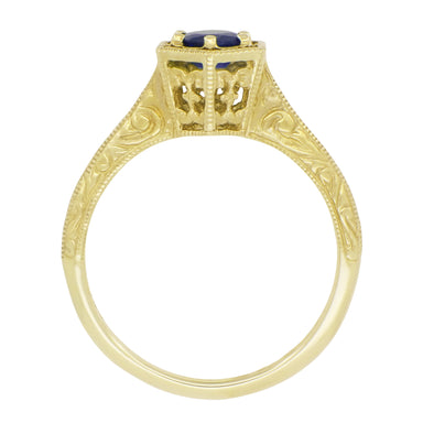 Art Deco Blue Sapphire Filigree Hexagon Engagement Ring in 14K Yellow Gold - alternate view