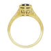 Art Deco Blue Sapphire Filigree Hexagon Engagement Ring in 14K Yellow Gold