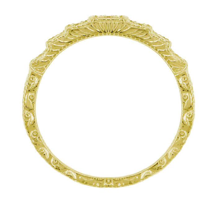 Side Carving of Antique Yellow Gold Art Deco Tiered Diamond Wedding Band DWR135Y