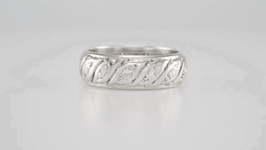 Chaplin 1950's Mid Century Filigree Antique Scrolls & Diamonds Platinum Wide Wedding Band - Size 6 1/2 - alternate view