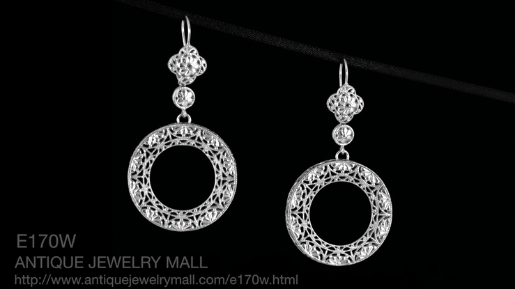 Circle of Love Art Deco Sterling Silver Drop Dangle Filigree Earrings - Item: E170W - Image: 5
