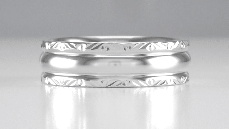 Circles and Chevrons 1950's Retro Carved Wedding Band in White Gold - 6mm Wide - Item: R860W10 - Image: 4