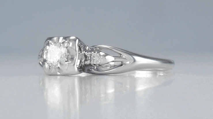 Clare 1940's Retro Moderne Split Shank Vintage Diamond Engagement Ring in 14 Karat White Gold - Item: R7611 - Image: 7