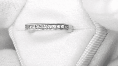 Classic Milgrain Edge Diamond Curved Wedding Band in White Gold - alternate view