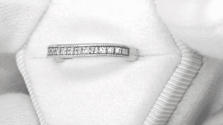 Classic Milgrain Edge Diamond Curved Wedding Band in White Gold - Item: WR158-LC - Image: 2