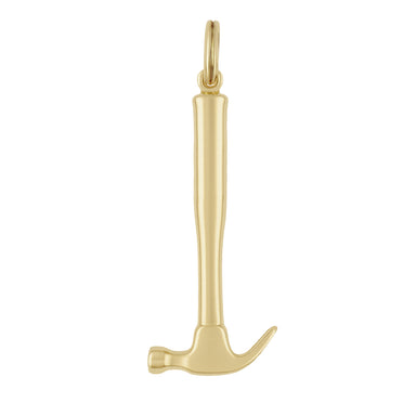 A yellow solid gold hammer charm in the shape of a three-dimensional claw hammer. C114x
