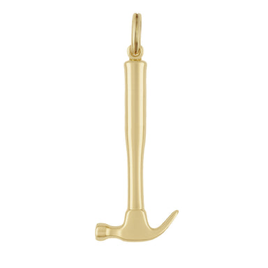 A yellow solid gold hammer charm in the shape of a three-dimensional claw hammer. C114x