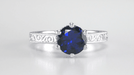 Crown Filigree Scrolls Art Deco Lab Grown Blue Sapphire Promise Ring in Sterling Silver