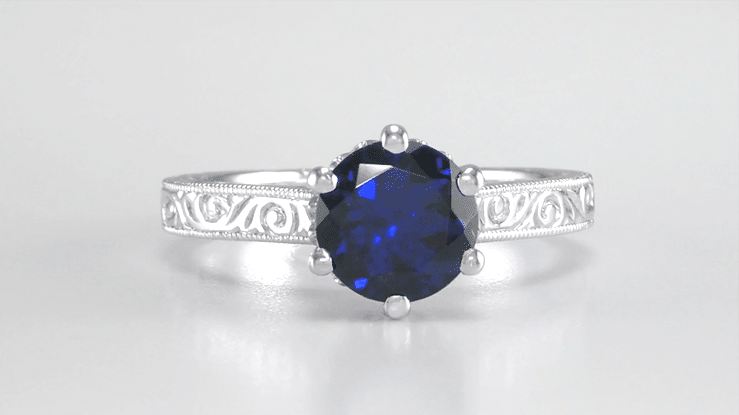 Crown Filigree Scrolls Art Deco Lab Grown Blue Sapphire Promise Ring in Sterling Silver - Item: SSR199S - Image: 7