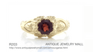 Crowned Maidens Art Nouveau Garnet Ring in 14 Karat Yellow Gold