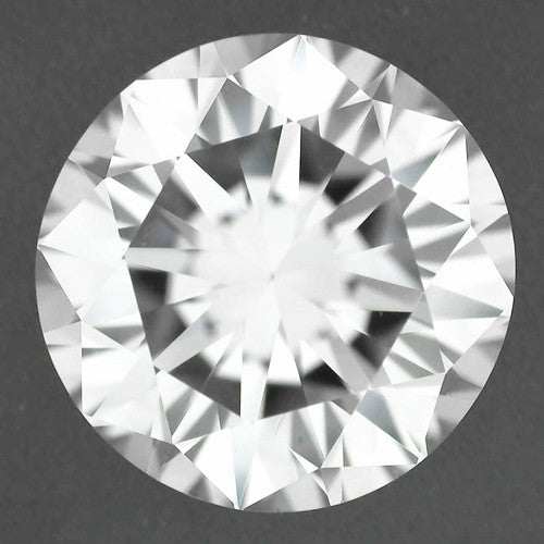 A round brilliant-cut diamond shown from the top, displaying its intricate geometric facets against a dark gray background. D465
