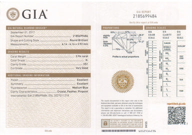 0.94 Carat Natural Loose Round Diamond N Color VS1 Clarity with GIA Diamond Report | Very Good Cut - alternate view