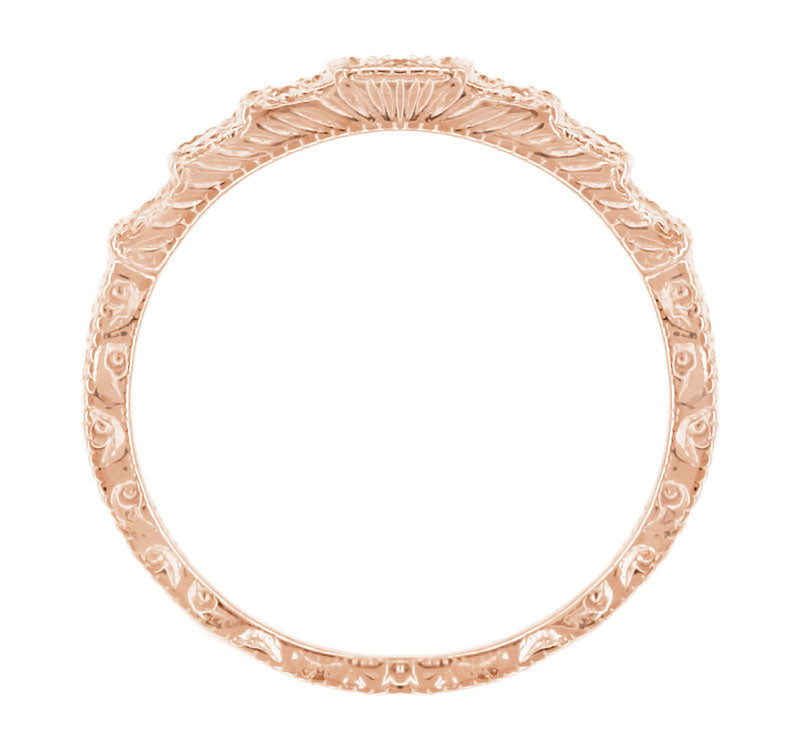 1920's Art Deco 14 Karat Rose Gold Carved Tiered "Wedding Cake" Diamond Wedding Band - Item: DWR135R-LC - Image: 3