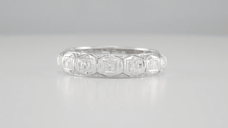 Danielson Filigree Diamond Art Deco Vintage Platinum Wedding Band - Size 9 1/2 - Item: R1044 - Image: 3