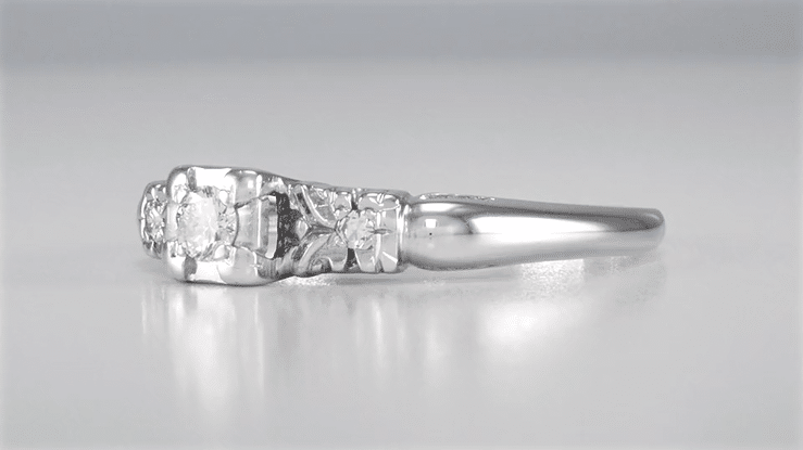 Davis Art Deco Filigree Illusion Vintage Diamond Engagement Ring in 14 Karat White Gold - Item: R740 - Image: 7