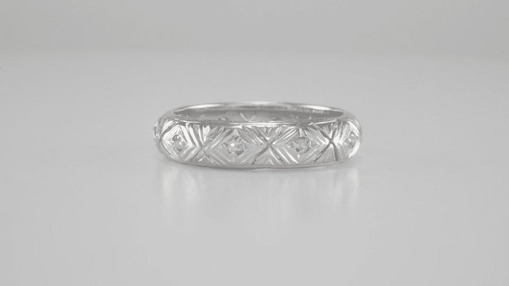 Deerfield Art Deco Antique Rose Cut Diamond Wedding Band in Platinum - Size 6 1/2 - Item: R1087 - Image: 3