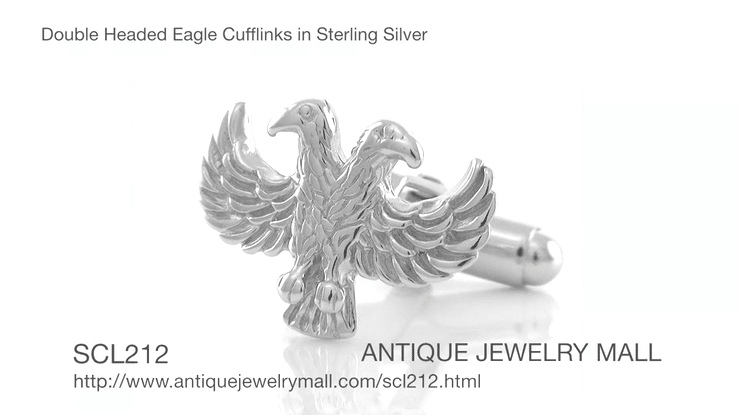 Double Headed Eagle Cufflinks in Sterling Silver - Item: SCL212 - Image: 4