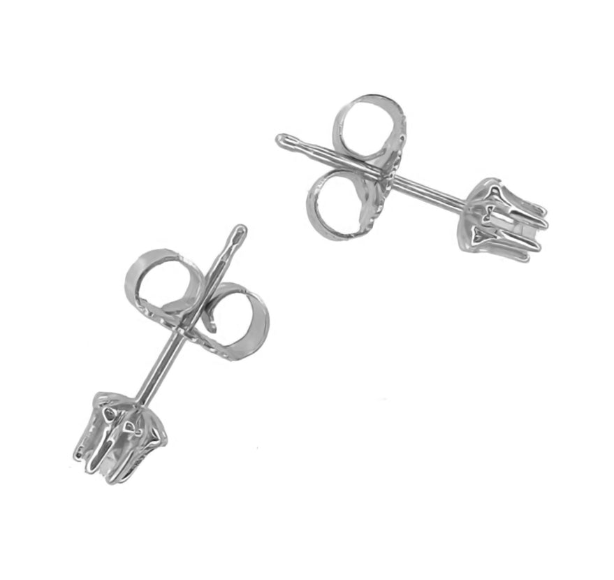 1960's Buttercup Stud Diamond Earrings in 14 Karat White Gold - Item: E108W-LC - Image: 2