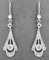 Vintage Inspired 1920's Art Deco 18 Karat White Gold and Diamond Drop Earrings