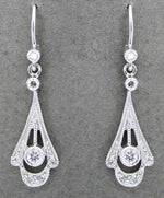 Vintage Inspired 1920's Art Deco 18 Karat White Gold and Diamond Drop Earrings