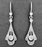 1920's Art Deco Platinum and Diamond Tear Drop Earrings