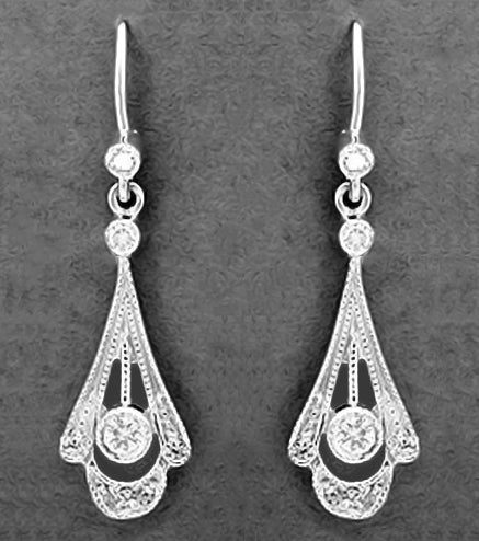 Vintage Platinum Art Deco Diamond Drop Earrings Circa 1920s
