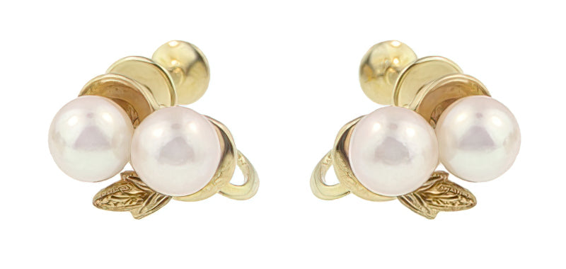 Vintage Mikimoto Pearl Earrings in 14 Karat Yellow Gold - Item: E159 - Image: 2