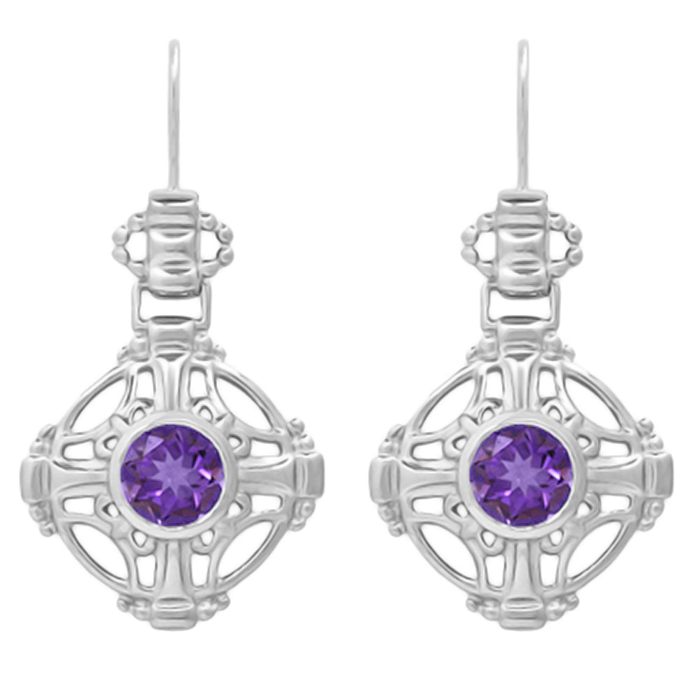 Antique Amethyst Filigree Earrings - Arts and Crafts- Sterling Silver - E174WAM