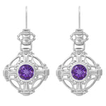 Arts and Crafts Antique Style Amethyst Filigree Drop Earrings in Sterling Silver