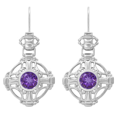 Antique Amethyst Filigree Earrings - Arts and Crafts- Sterling Silver - E174WAM