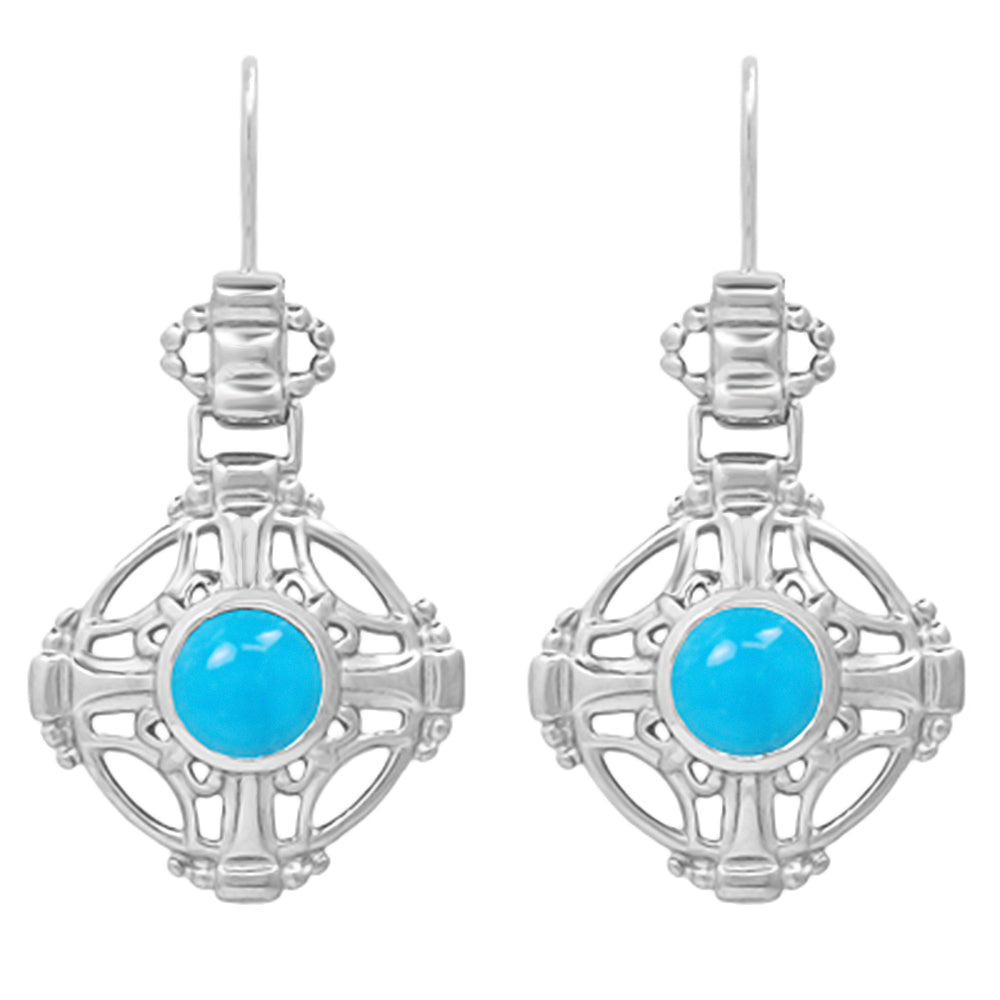 Antique Arts and Crafts Turquoise Earrings - Sterling Silver