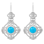 Antique Style Arts and Crafts Filigree Turquoise Earrings in Sterling Silver