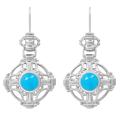 Antique Arts and Crafts Turquoise Earrings - Sterling Silver